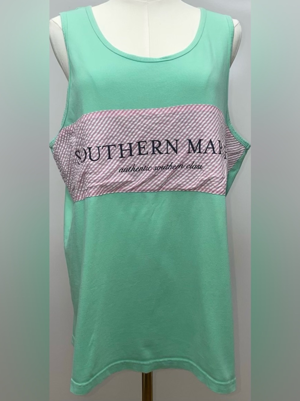 Southern Marsh Logo Tank Top Womens M Aqua Mint Pink Colorblock READ
